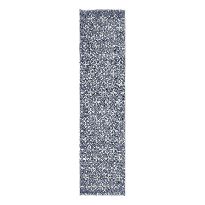 Nourison Essentials 8' Runner Blue Ivory Fabric Area Rug