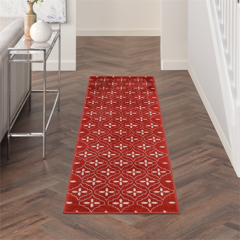 Nourison Essentials 8' Runner Brick Ivory Fabric Area Rug