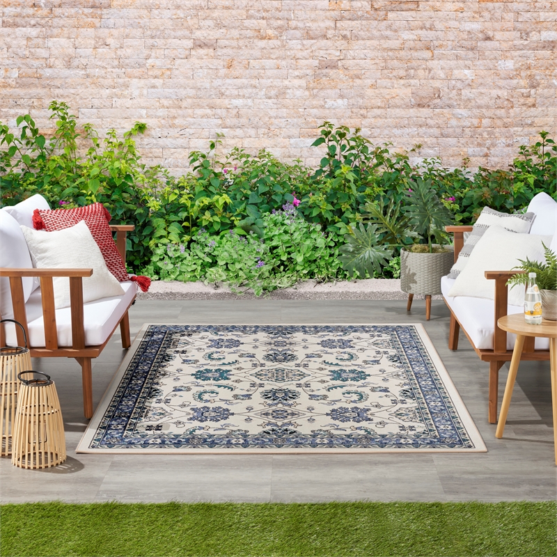 Nourison Essentials 4' x 6' Ivory Blue Fabric Area Rug