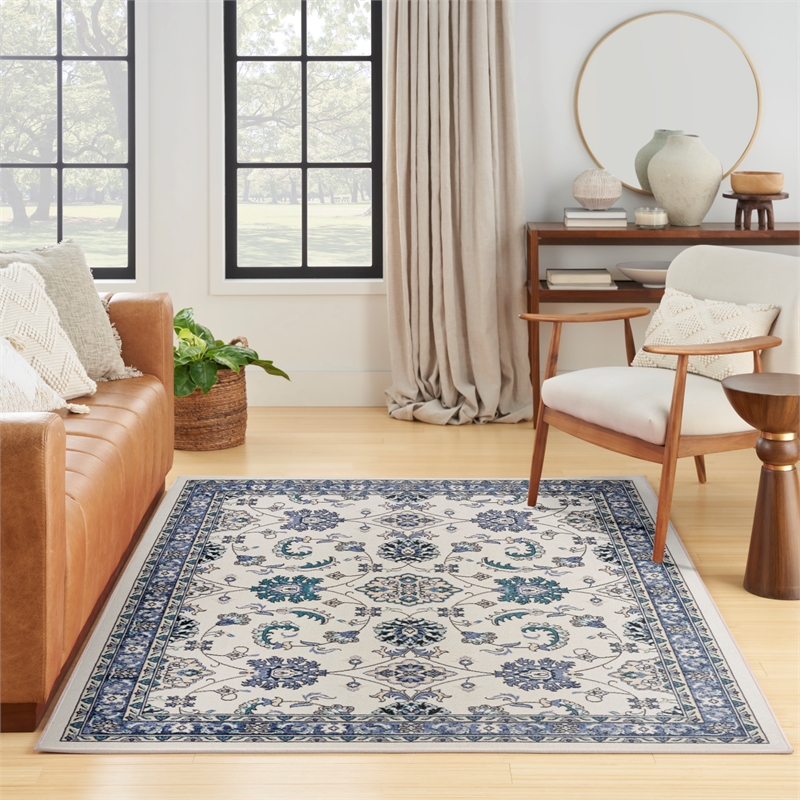 Nourison Essentials 4' x 6' Ivory Blue Fabric Area Rug