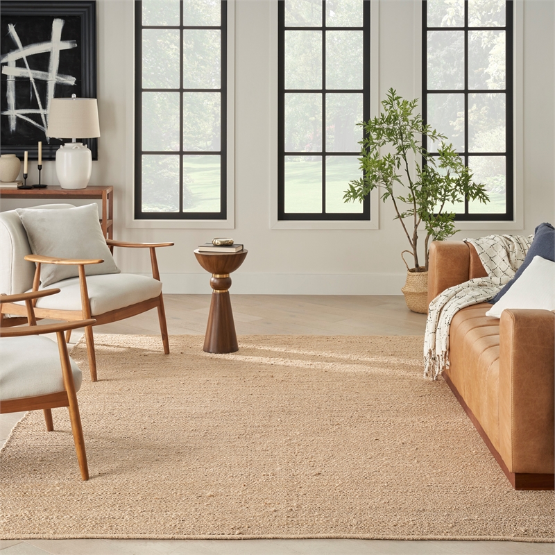 Nourison Natural Jute 9' x 12' Bleached Fabric Area Rug
