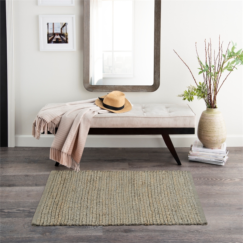Nourison Natural Jute 2' x 3' Sage Fabric Area Rug