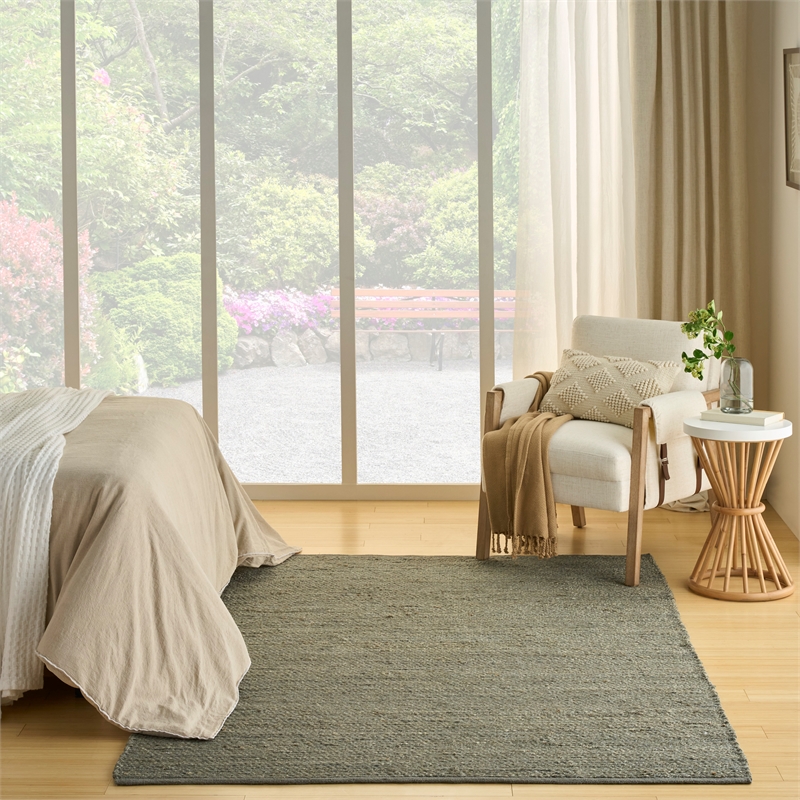 Nourison Natural Jute 4' x 6' Sage Fabric Area Rug