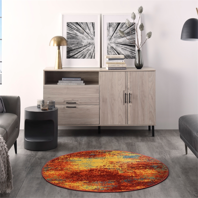 Nourison Essentials 4' x Round Flame Fabric Area Rug