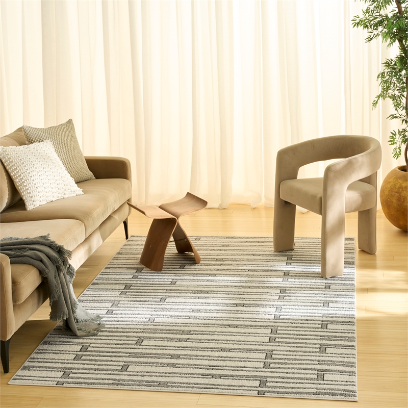 Nourison Nordic 4' x 6' Ivory Gray Fabric Area Rug