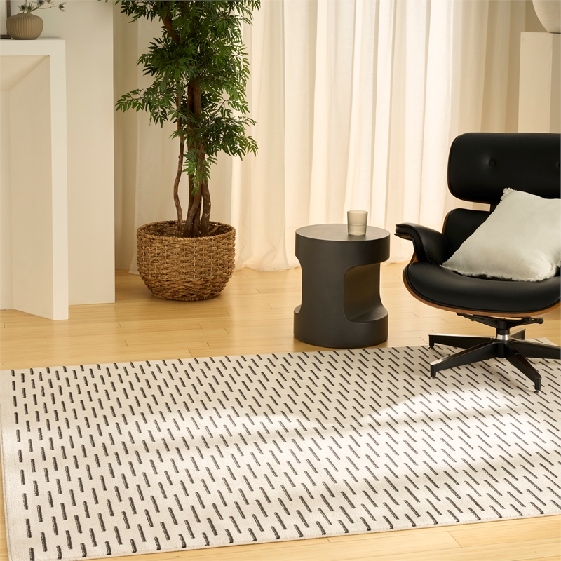 Nourison Nordic 4' x 6' Ivory Black Fabric Area Rug