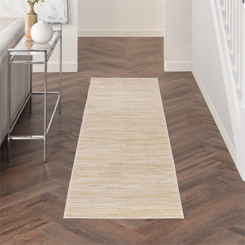 Nourison Essentials 8' Runner Ivory Gold Fabric Area Rug