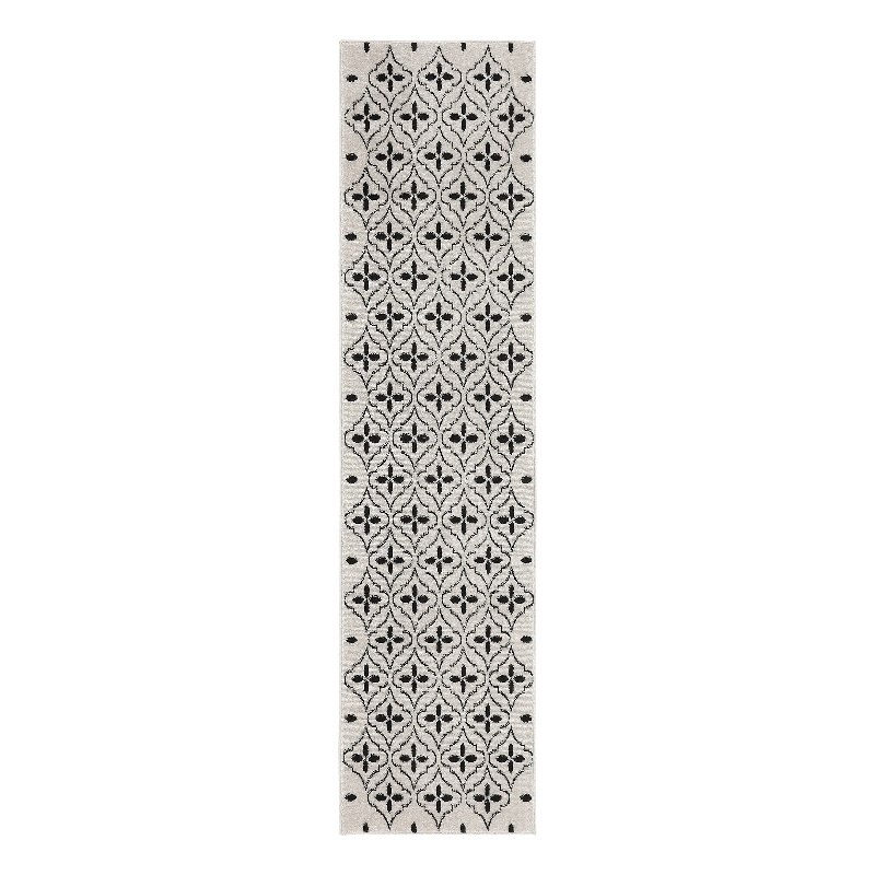 Nourison Essentials 8' Runner Ivory Black Fabric Area Rug