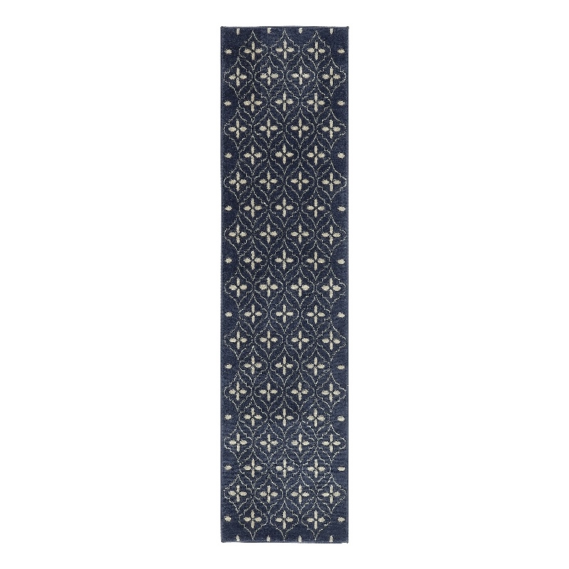 Nourison Essentials 8' Runner Navy Ivory Fabric Area Rug