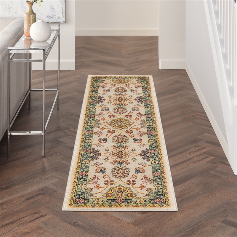 Nourison Essentials 8' Runner Ivory Gold Fabric Area Rug