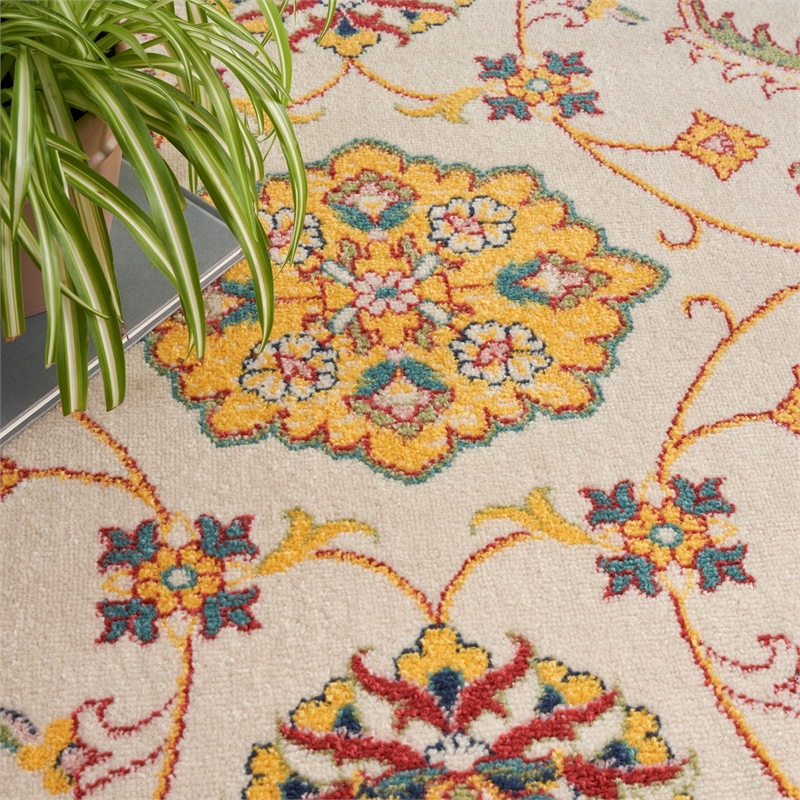 Nourison Essentials 8' Runner Ivory Gold Fabric Area Rug