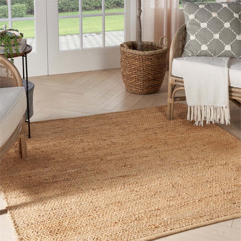 Nourison Natural Jute 4' x Square Bleached Fabric Area Rug