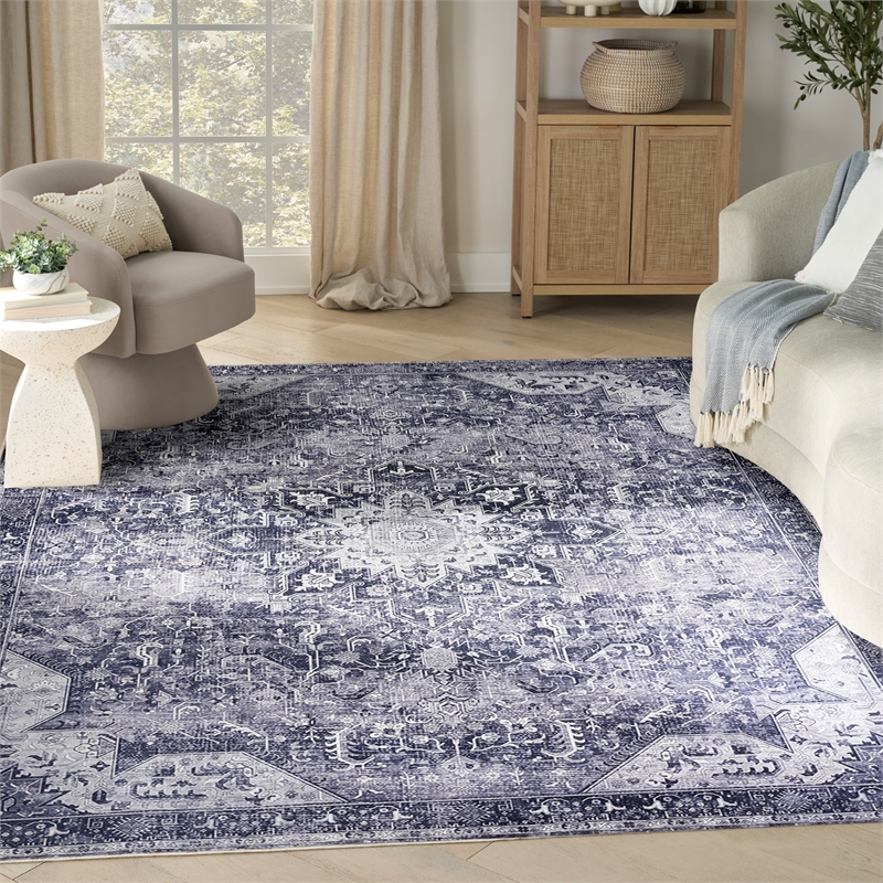 Nourison Washables 9' x 12' Charcoal Gray Fabric Area Rug
