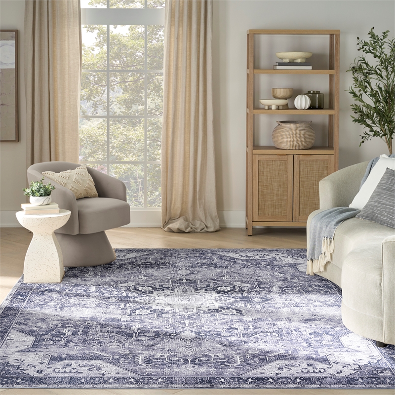 Nourison Washables 9' x 12' Charcoal Gray Fabric Area Rug