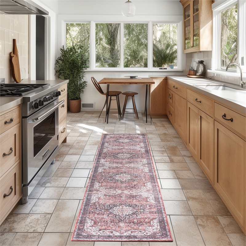 Nourison Washables 8' Runner Red Fabric Area Rug