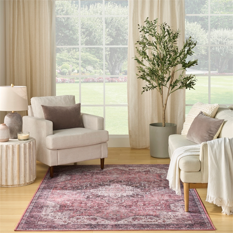 Nourison Washables 5' x 7' Red Fabric Area Rug