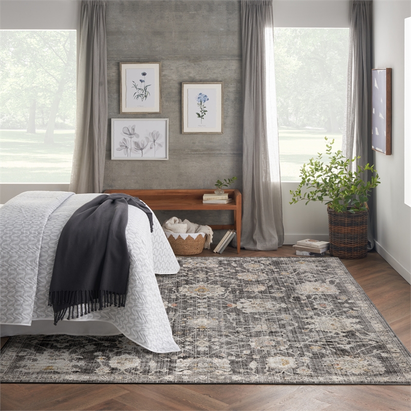 Nourison Oushak Home 10' x 14' Charcoal Fabric Area Rug