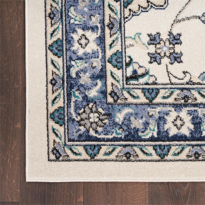Nourison Essentials 6' Runner Ivory Blue Fabric Area Rug