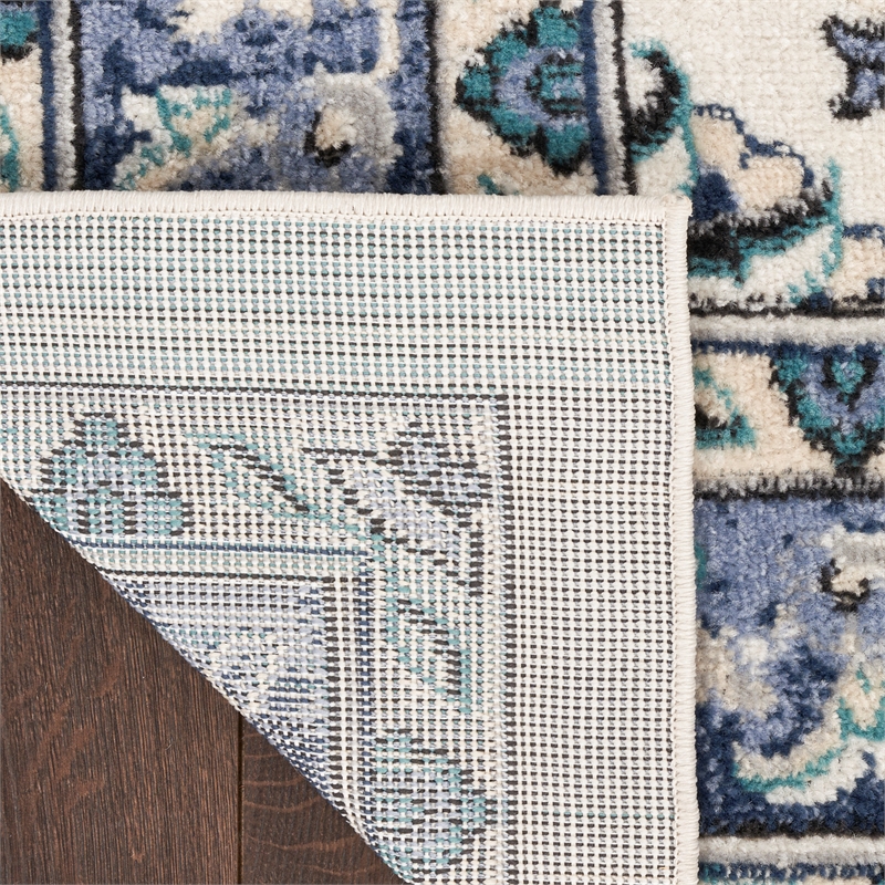 Nourison Essentials 6' Runner Ivory Blue Fabric Area Rug
