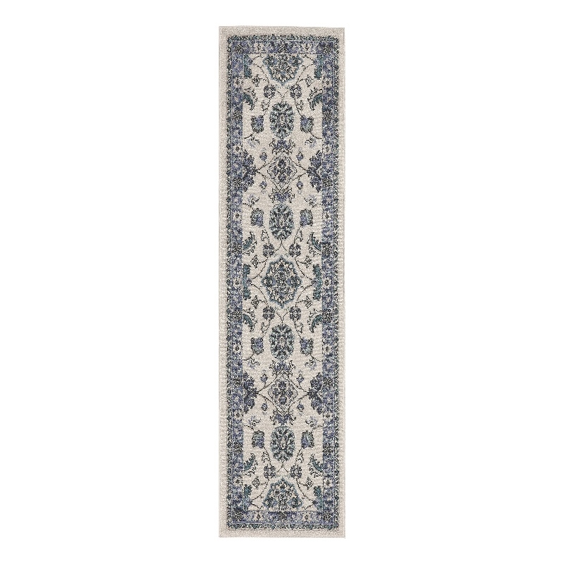 Nourison Essentials 6' Runner Ivory Blue Fabric Area Rug