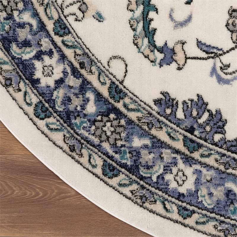 Nourison Essentials 8' x Round Ivory Blue Fabric Area Rug