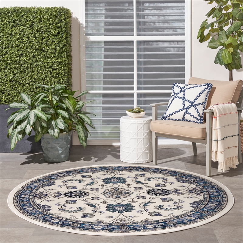 Nourison Essentials 8' x Round Ivory Blue Fabric Area Rug