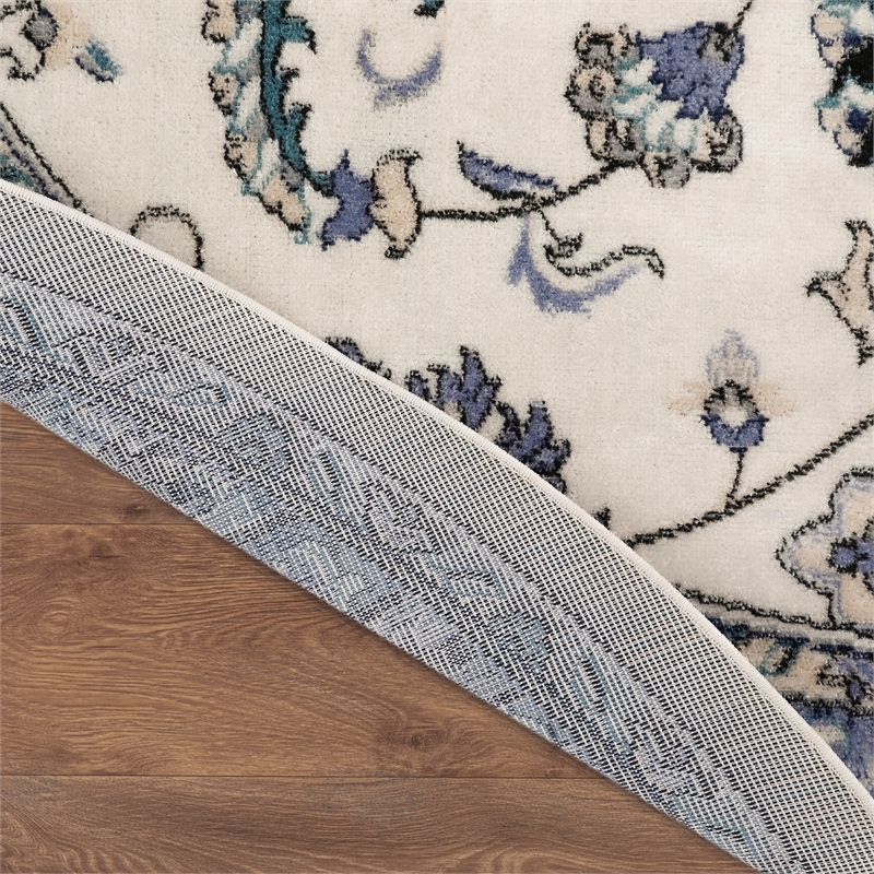 Nourison Essentials 8' x Round Ivory Blue Fabric Area Rug