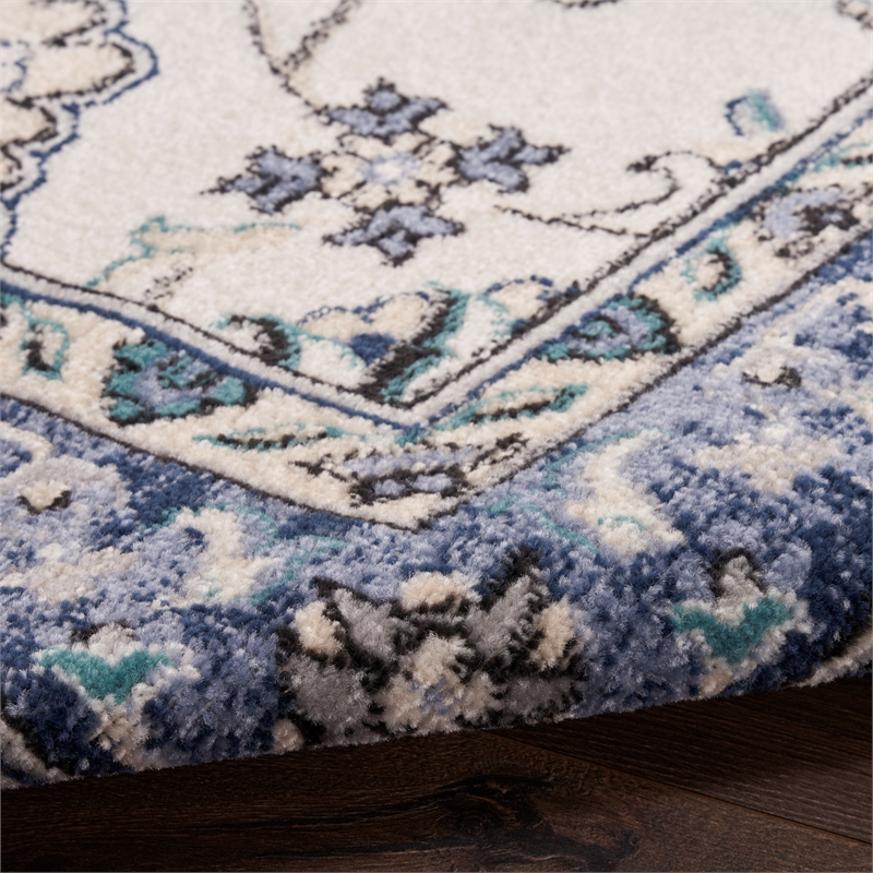 Nourison Essentials 8' x Round Ivory Blue Fabric Area Rug