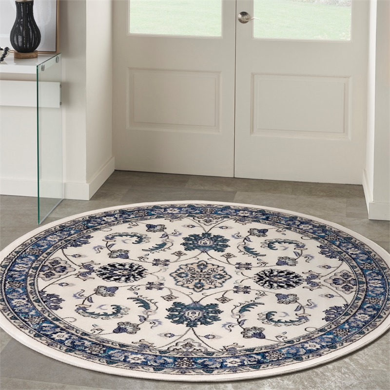 Nourison Essentials 8' x Round Ivory Blue Fabric Area Rug