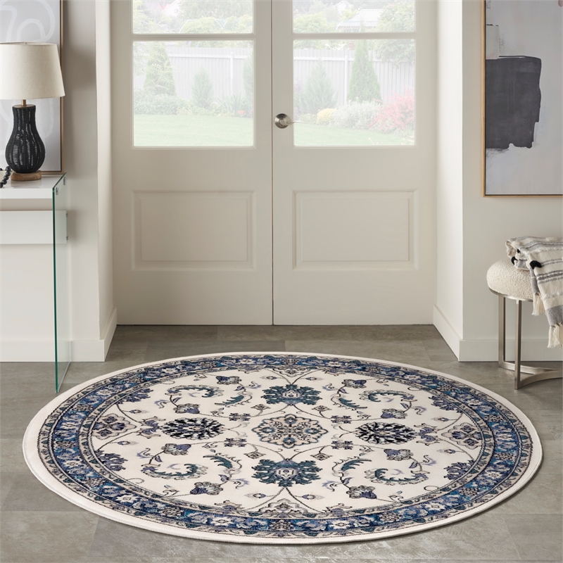Nourison Essentials 8' x Round Ivory Blue Fabric Area Rug