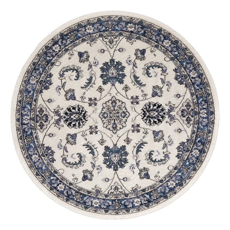 Nourison Essentials 8' x Round Ivory Blue Fabric Area Rug