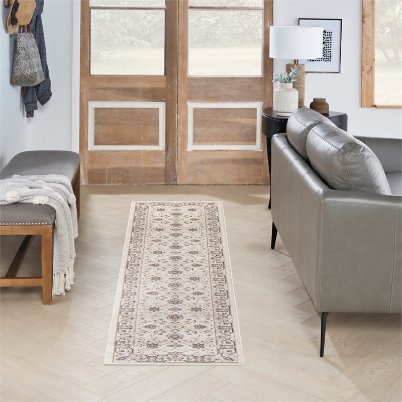 Nourison Serenity Home 6' Runner Ivory Mocha Fabric Area Rug