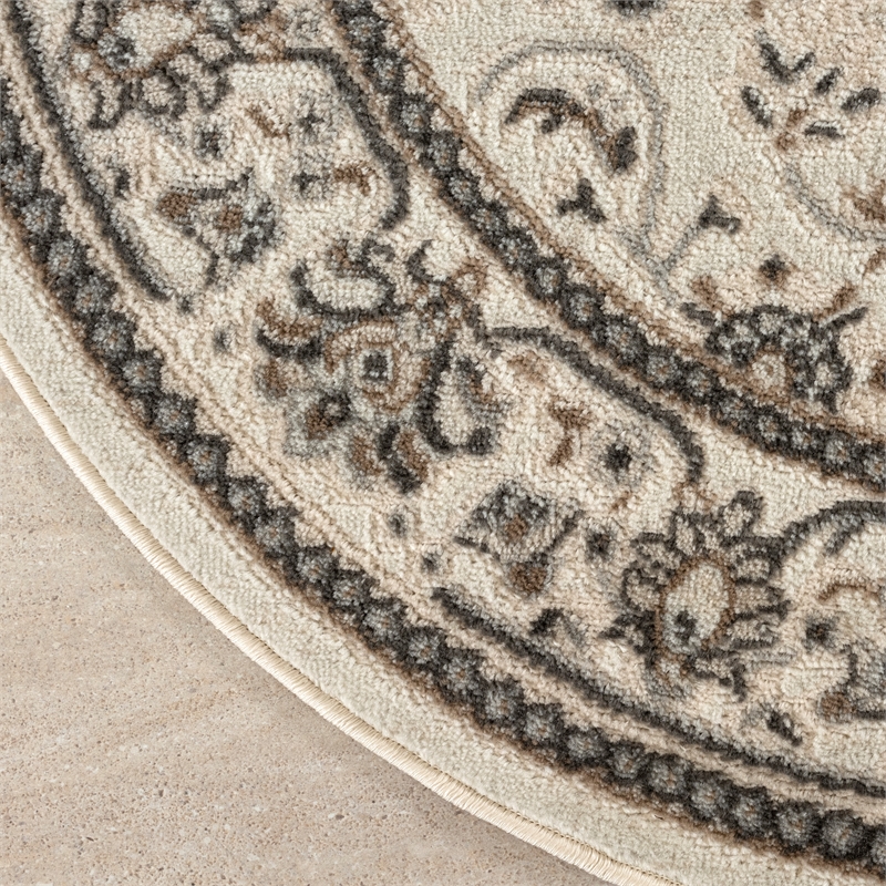 Nourison Serenity Home 4' x Round Ivory Mocha Fabric Area Rug