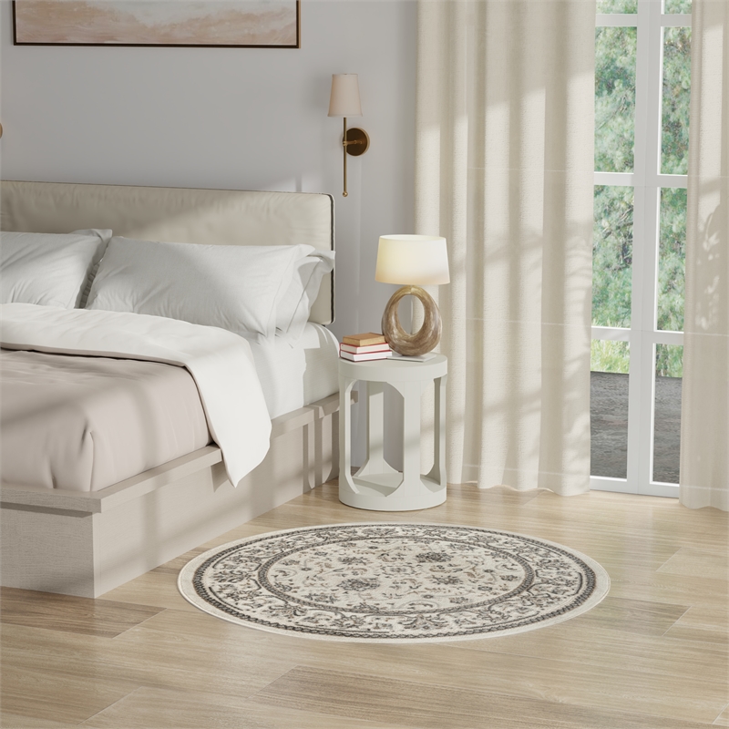Nourison Serenity Home 4' x Round Ivory Mocha Fabric Area Rug