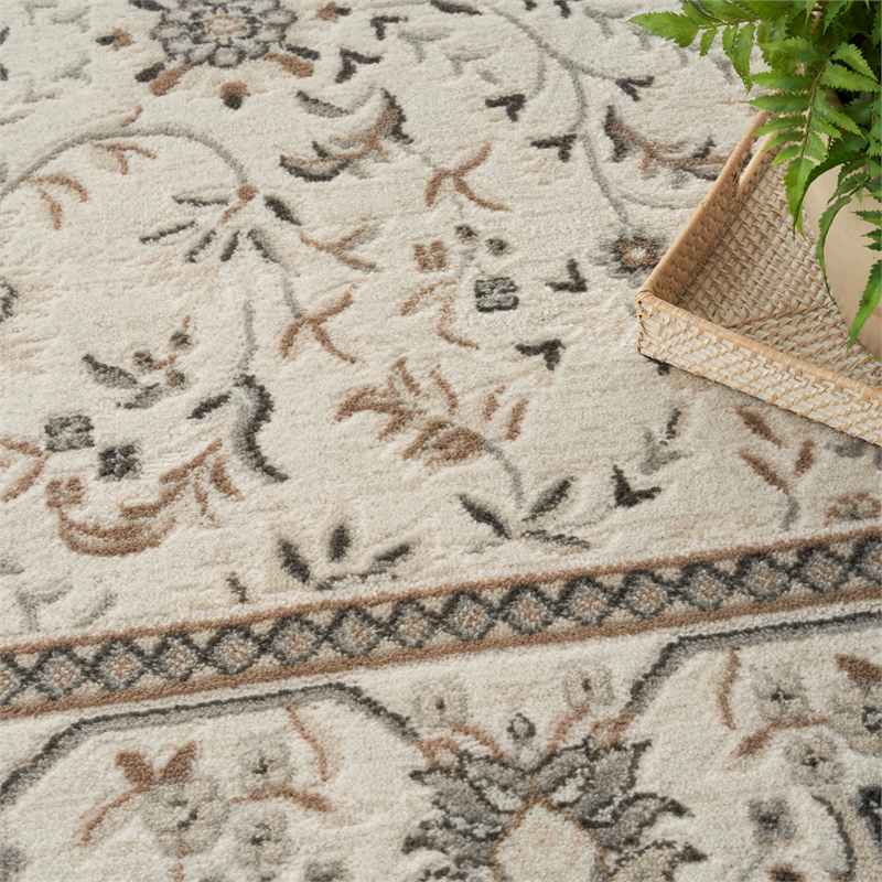 Nourison Serenity Home 4' x Round Ivory Mocha Fabric Area Rug