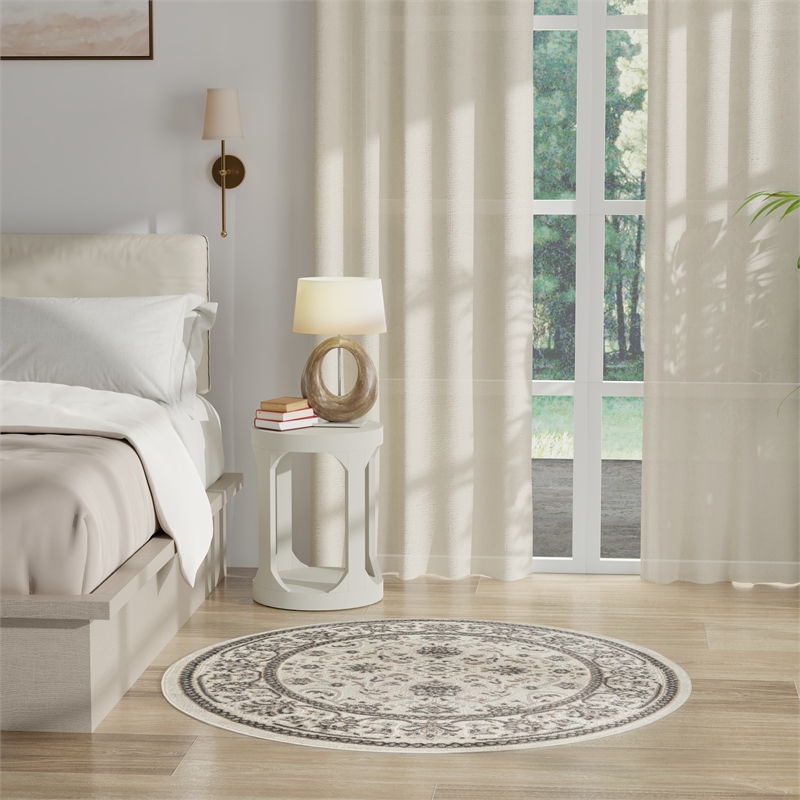 Nourison Serenity Home 4' x Round Ivory Mocha Fabric Area Rug