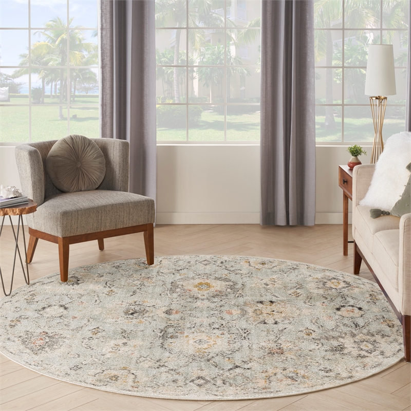 Nourison Oushak Home 8' x Round Mint Fabric Area Rug