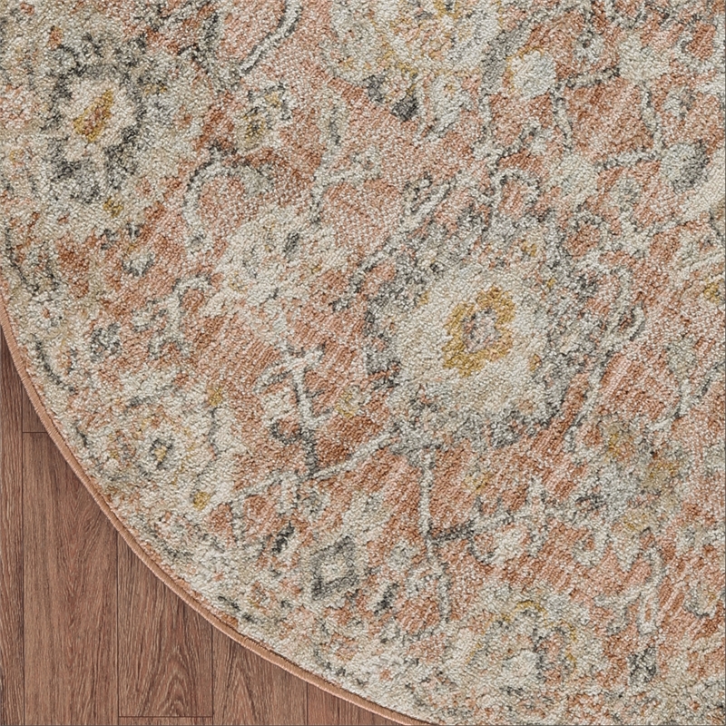 Nourison Oushak Home 4' x Round Rust Fabric Area Rug