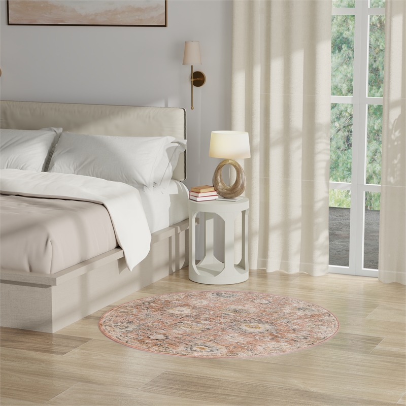 Nourison Oushak Home 4' x Round Rust Fabric Area Rug
