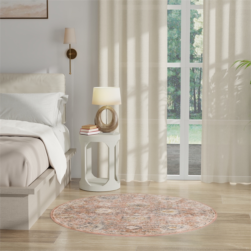 Nourison Oushak Home 4' x Round Rust Fabric Area Rug