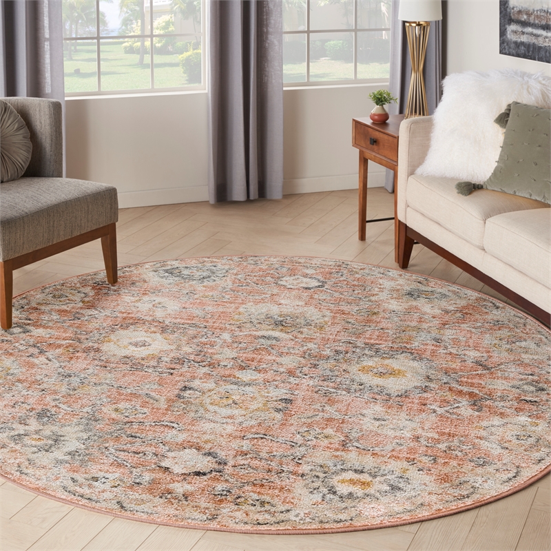 Nourison Oushak Home 8' x Round Rust Fabric Area Rug