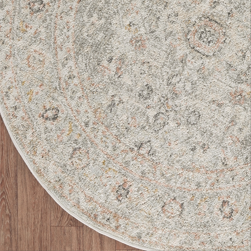 Nourison Oushak Home 4' x Round Light Gray Fabric Area Rug