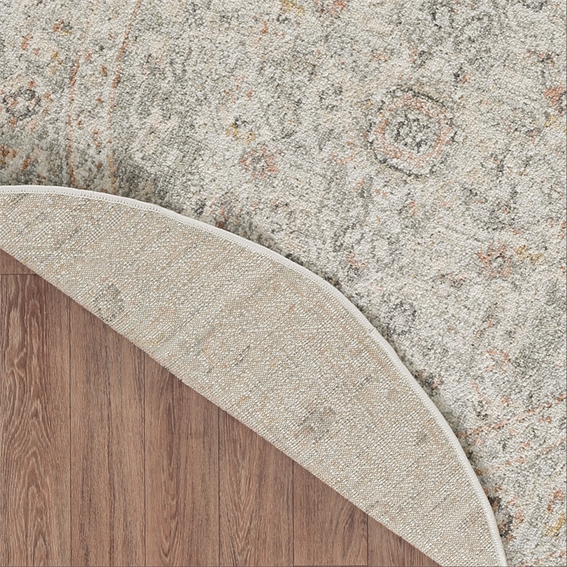 Nourison Oushak Home 4' x Round Light Gray Fabric Area Rug