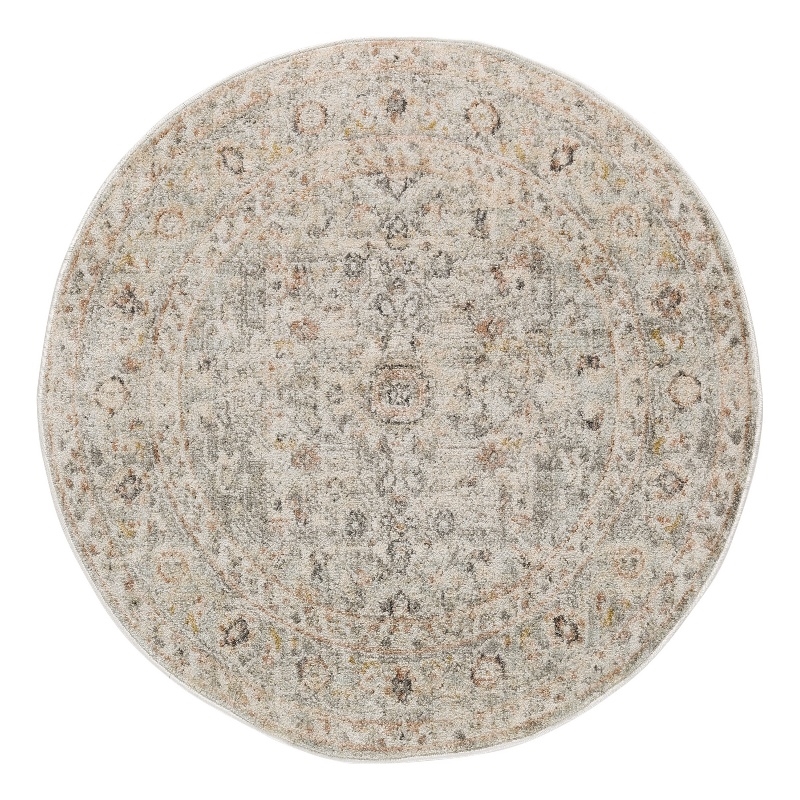 Nourison Oushak Home 4' x Round Light Gray Fabric Area Rug