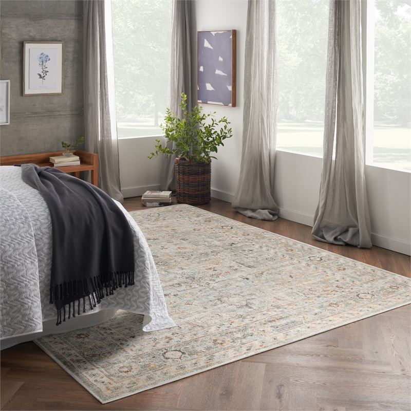 nourison oushak home 10' x 14' light gray fabric area rug