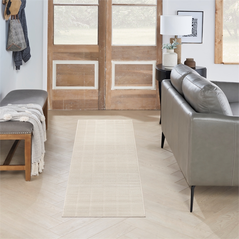 Nourison Serenity Home 6' Runner Ivory Cream Fabric Area Rug
