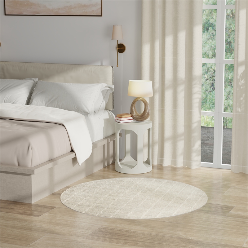 Nourison Serenity Home 4' x Round Ivory Cream Fabric Area Rug