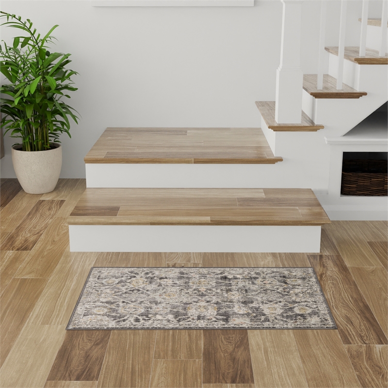 Nourison Oushak Home 2' x 4' Charcoal Fabric Area Rug