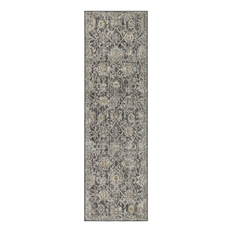 Nourison Oushak Home 6' Runner Charcoal Fabric Area Rug