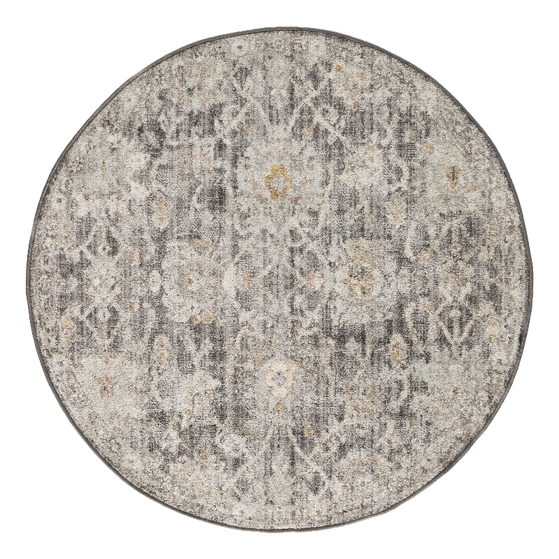 Nourison Oushak Home 4' x Round Charcoal Fabric Area Rug